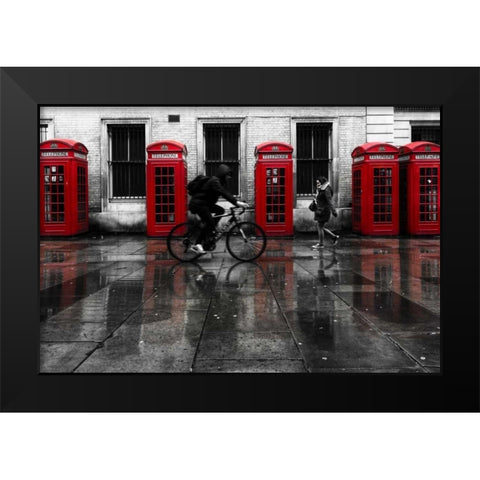 London Phone Booths People Black Modern Wood Framed Art Print by Brown,Victoria