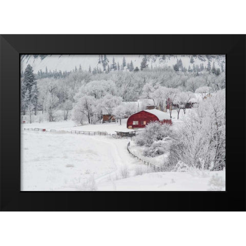 Farm In The Snow Black Modern Wood Framed Art Print by Brown,Victoria