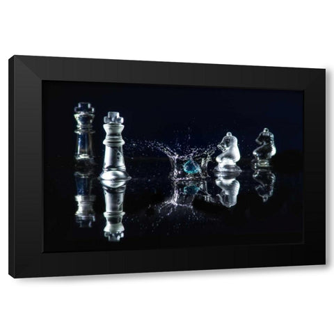 Chess Splash 1 Black Modern Wood Framed Art Print by Kostka, Vladimir