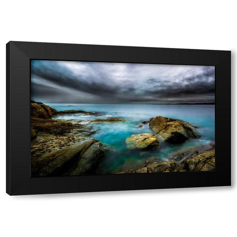 Golden Shores Black Modern Wood Framed Art Print with Double Matting by Kostka, Vladimir