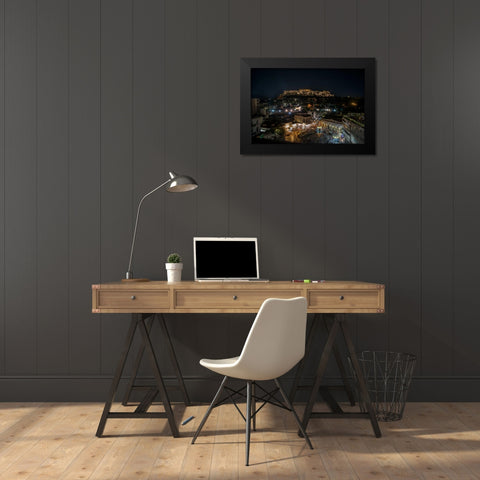 Greece Athens Acropolis Night 1 Black Modern Wood Framed Art Print by Kostka, Vladimir