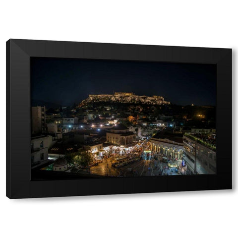 Greece Athens Acropolis Night 1 Black Modern Wood Framed Art Print by Kostka, Vladimir
