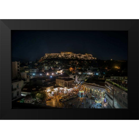 Greece Athens Acropolis Night 1 Black Modern Wood Framed Art Print by Kostka, Vladimir