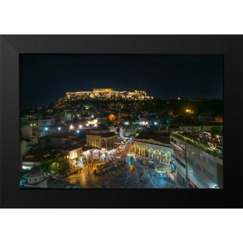 Greece Athens Acropolis Night 2 Black Modern Wood Framed Art Print by Kostka, Vladimir