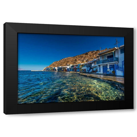 Milos Houses Black Modern Wood Framed Art Print by Kostka, Vladimir