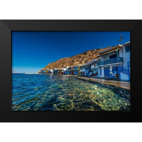 Milos Houses Black Modern Wood Framed Art Print by Kostka, Vladimir