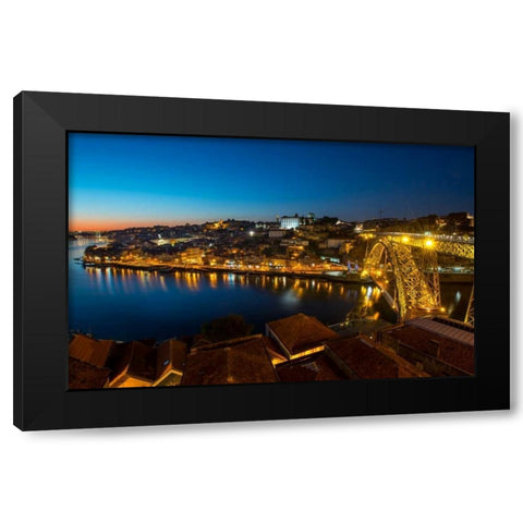 Portugal Porto Bridge Black Modern Wood Framed Art Print by Kostka, Vladimir