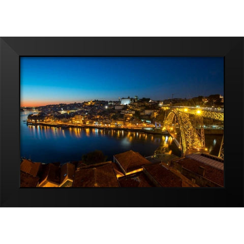 Portugal Porto Bridge Black Modern Wood Framed Art Print by Kostka, Vladimir