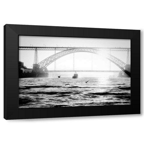 Portugal Porto BW Bridge Black Modern Wood Framed Art Print with Double Matting by Kostka, Vladimir