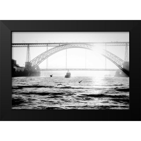 Portugal Porto BW Bridge Black Modern Wood Framed Art Print by Kostka, Vladimir