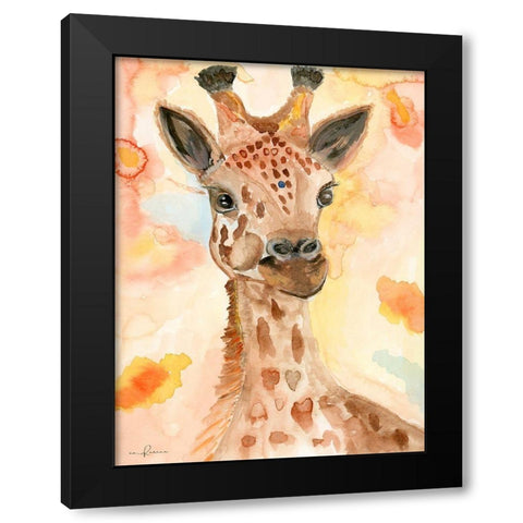 Watercolor Giraffe Black Modern Wood Framed Art Print with Double Matting by Barski, Karen