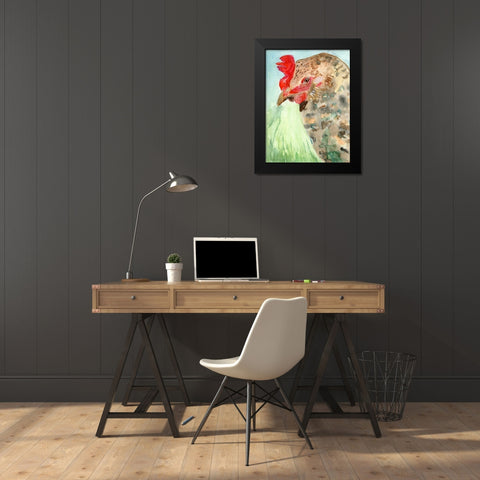 Watercolor Rooster Black Modern Wood Framed Art Print by Barski, Karen