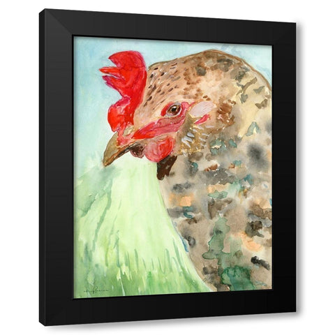 Watercolor Rooster Black Modern Wood Framed Art Print by Barski, Karen