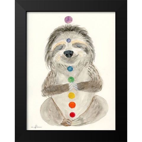 Meditating Sloth 1 Black Modern Wood Framed Art Print by Barski, Karen