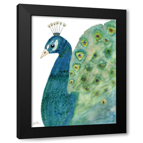 Peacock In Light Black Modern Wood Framed Art Print by Barski, Karen