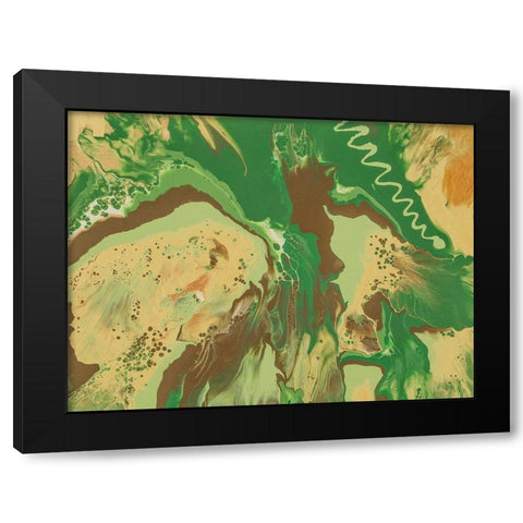 Green Splatter 1 Black Modern Wood Framed Art Print with Double Matting by Barski, Karen