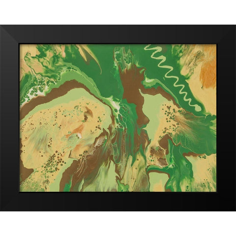 Green Splatter 1 Black Modern Wood Framed Art Print by Barski, Karen