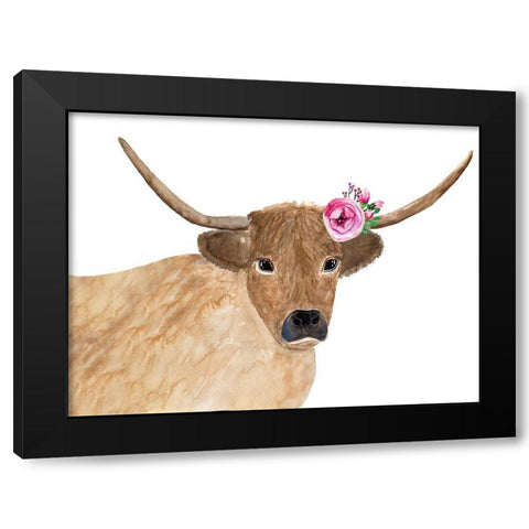 Steer Head Flower Black Modern Wood Framed Art Print by Barski, Karen