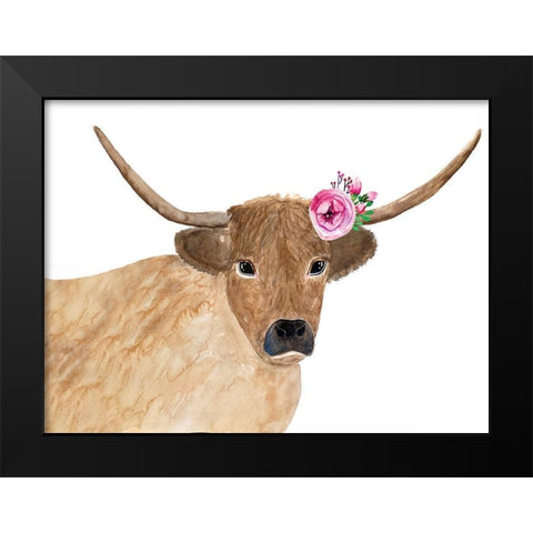 Steer Head Flower Black Modern Wood Framed Art Print by Barski, Karen