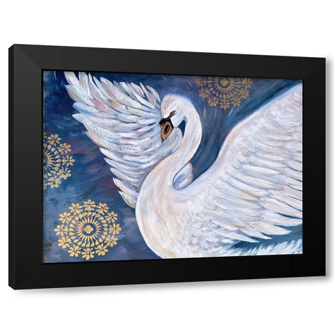 Swan With Gold Mandala Black Modern Wood Framed Art Print with Double Matting by Barski, Karen