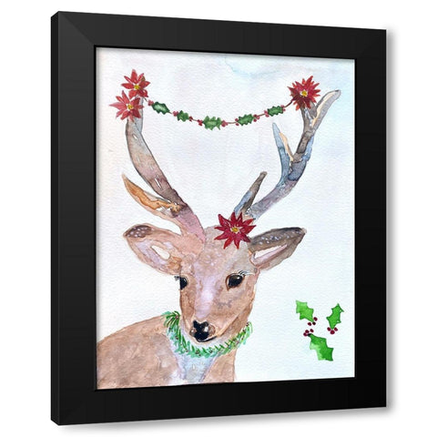 Xmas Deer Black Modern Wood Framed Art Print by Barski, Karen