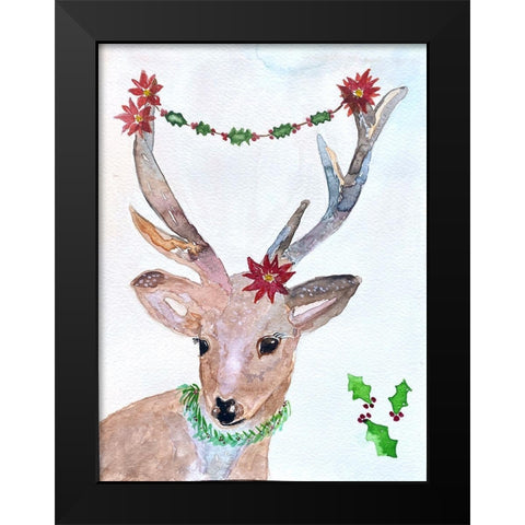 Xmas Deer Black Modern Wood Framed Art Print by Barski, Karen