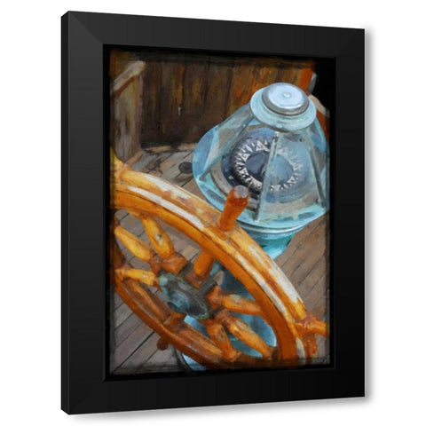 Old Sailboats Ship Wheel Black Modern Wood Framed Art Print by Foschino, Suzanne