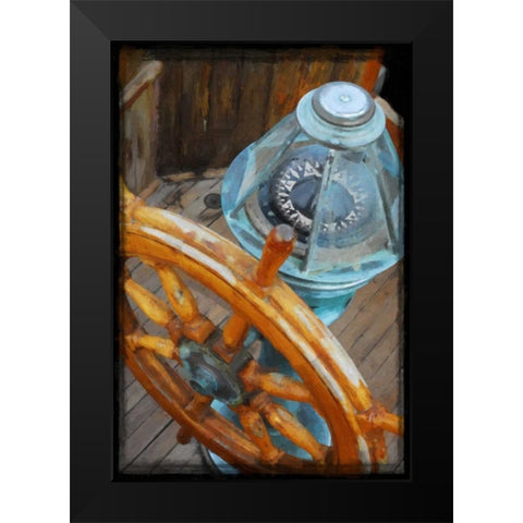 Old Sailboats Ship Wheel Black Modern Wood Framed Art Print by Foschino, Suzanne