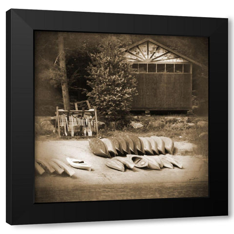 Sepia Lake Canoe House Black Modern Wood Framed Art Print by Foschino, Suzanne