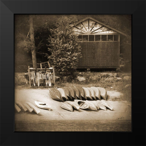Sepia Lake Canoe House Black Modern Wood Framed Art Print by Foschino, Suzanne