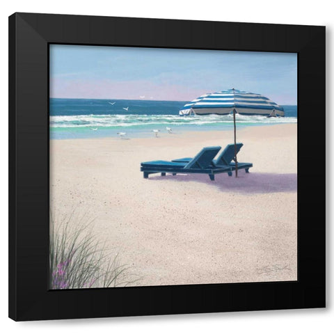 Beach Umbrella Black Modern Wood Framed Art Print by Seslar, Lin