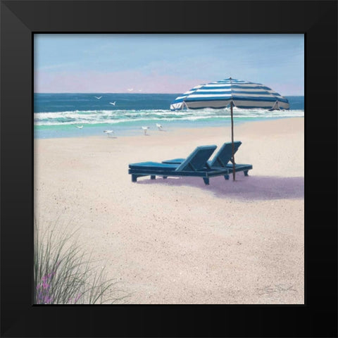 Beach Umbrella Black Modern Wood Framed Art Print by Seslar, Lin