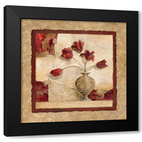 Cinq Tulipes Black Modern Wood Framed Art Print with Double Matting by Olson, Charlene