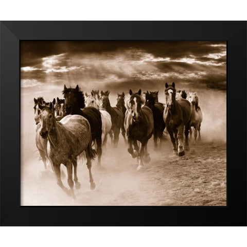 Running Horses Black Modern Wood Framed Art Print by Nagler, Monte