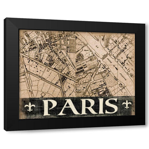 Paris Map Black Modern Wood Framed Art Print with Double Matting by Donovan, Kelly