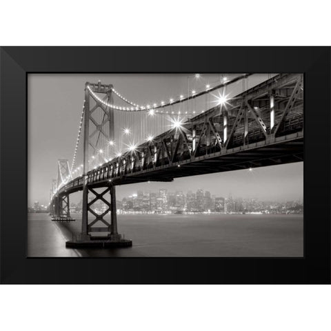 Bay Bridge at Night Black Modern Wood Framed Art Print by Reed, Aaron