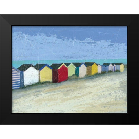 Beach Huts Black Modern Wood Framed Art Print by Robinson, Carol