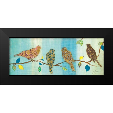 Bird Chat II Black Modern Wood Framed Art Print by Tava Studios