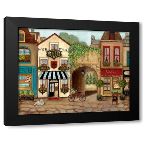 French Hotel Black Modern Wood Framed Art Print by Tava Studios