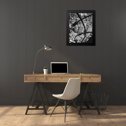 New York View Black Modern Wood Framed Art Print by F Rosenstiels Widow and Son