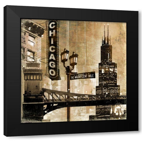 Chicago Black Modern Wood Framed Art Print with Double Matting by Donovan, Kelly