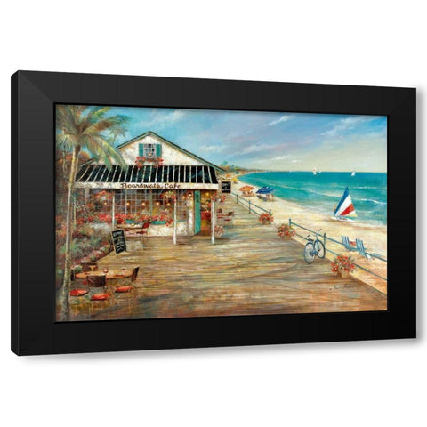 Boardwalk Cafe Black Modern Wood Framed Art Print by Manning, Ruane