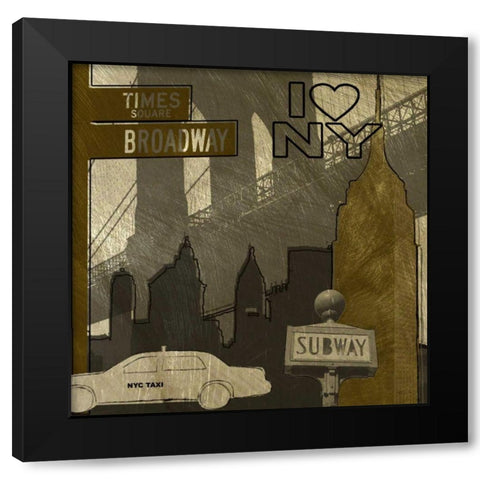 I Love NY In Gray Black Modern Wood Framed Art Print by Craven, Katrina