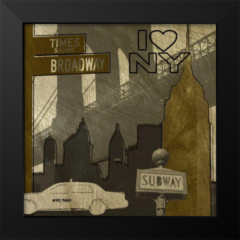 I Love NY In Gray Black Modern Wood Framed Art Print by Craven, Katrina
