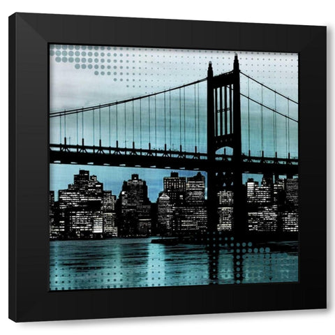 City Metallic In Blue Black Modern Wood Framed Art Print with Double Matting by Craven, Katrina
