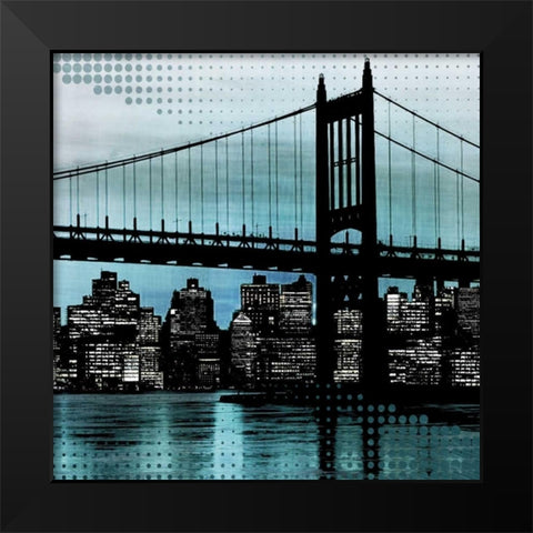 City Metallic In Blue Black Modern Wood Framed Art Print by Craven, Katrina