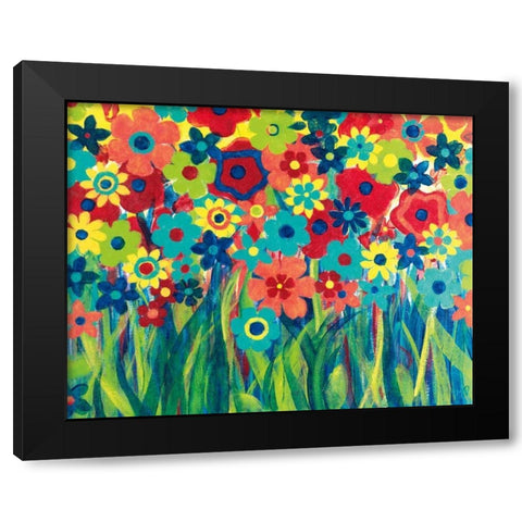 Popping Posies Black Modern Wood Framed Art Print by Donovan, Maria