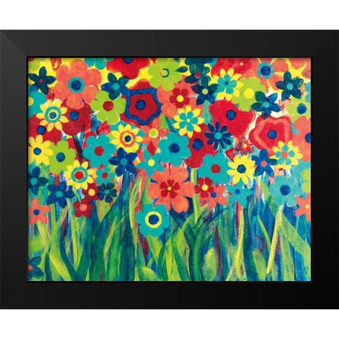 Popping Posies Black Modern Wood Framed Art Print by Donovan, Maria