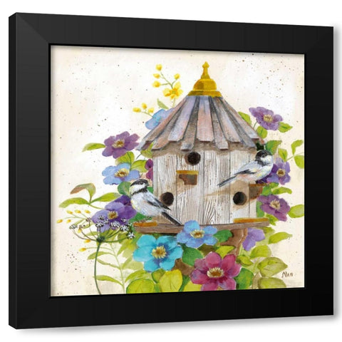 Chickadees Black Modern Wood Framed Art Print with Double Matting by Nan