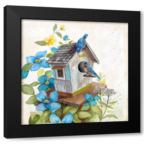 Bluebirds Black Modern Wood Framed Art Print with Double Matting by Nan